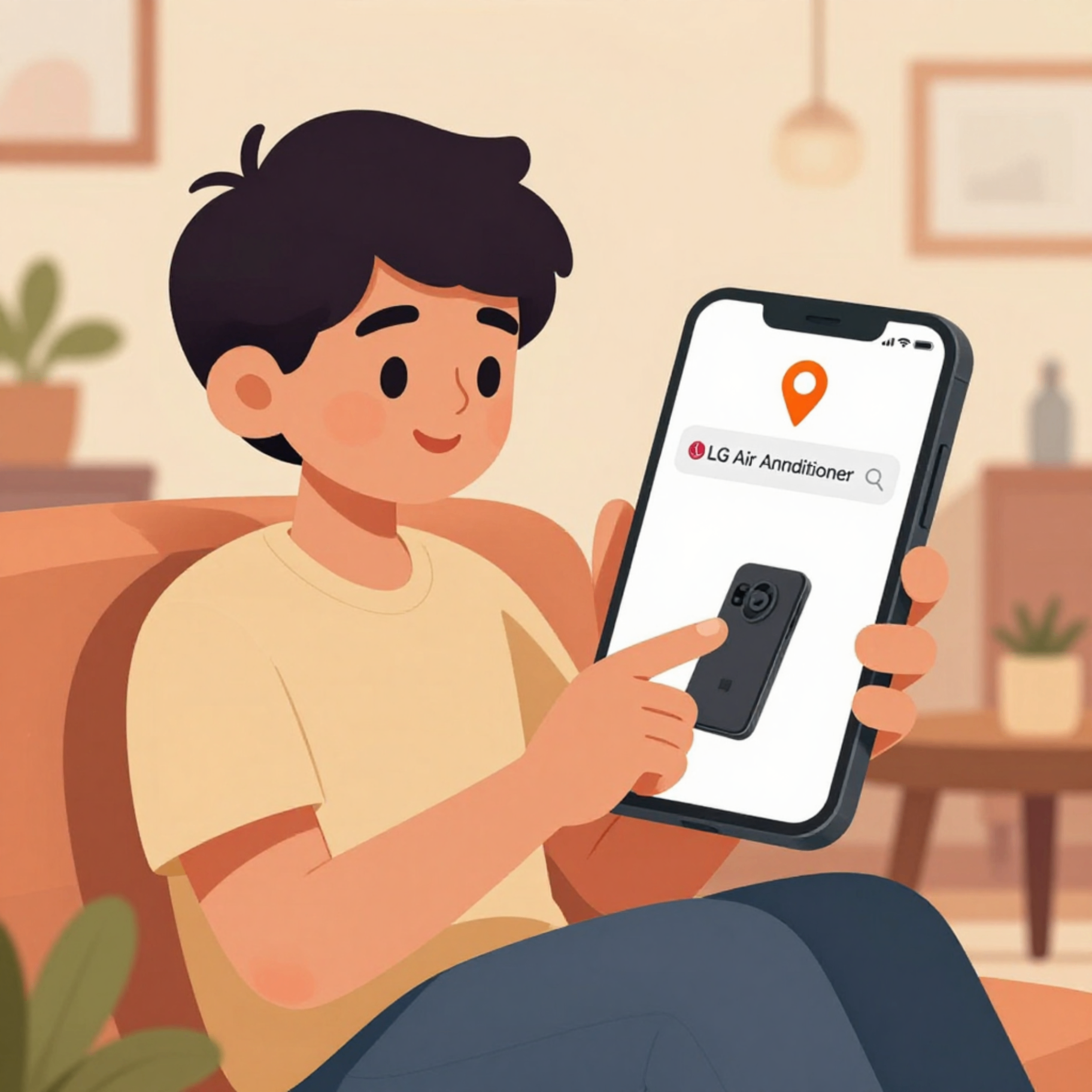 Advik searching for an LG air conditioner on the Pinneckto app.